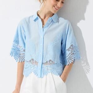 Dea Kudibal Baby Blue Lace Button Up Top SMALL Romantic Cropped Designer $289